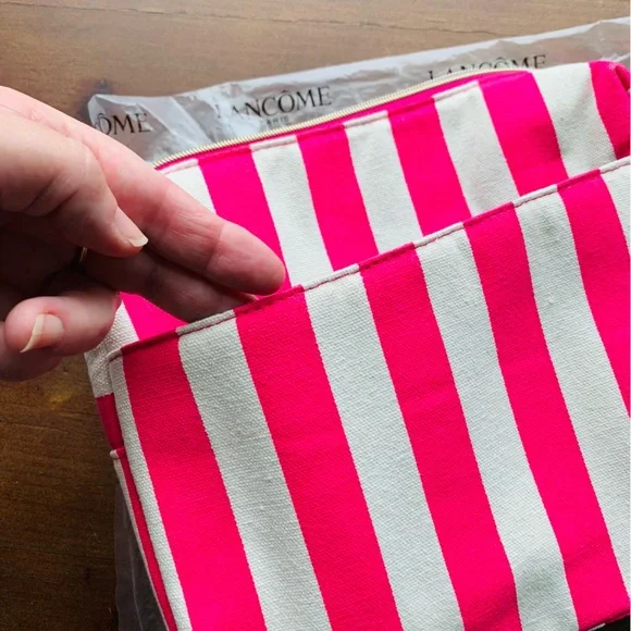 Lancome Cosmetics Bag Pink White Candy Stripe Insulated - Picture 2 of 7
